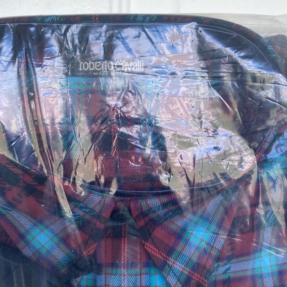 ROBERTO CAVALLI Men’s Tartan Print Logo Long Sleeve  Shirt Size 50 (US Size 40) - Picture 10 of 15